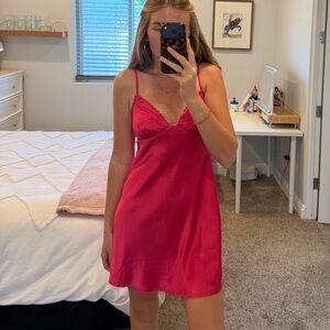 Hot Pink Satin Slip Dress Princess Polly